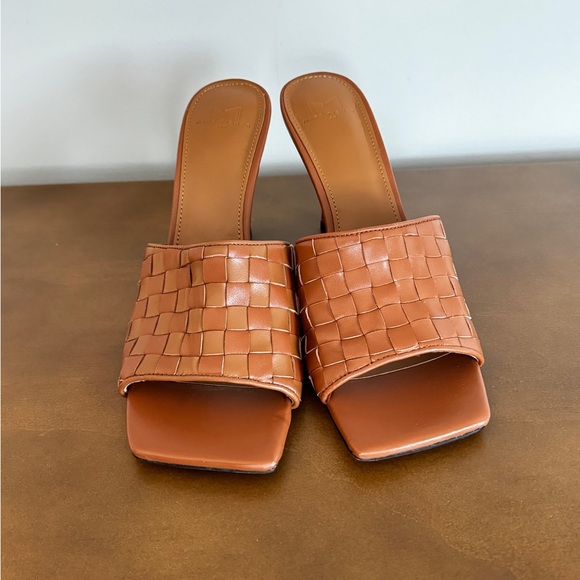 Marc Fisher Dara Caramel Brown Woven Leather Mule Heels - Picture 2 of 7